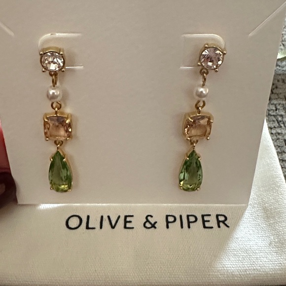Chic Gold and Green Crystal Drop Earrings - Picture 4 of 4